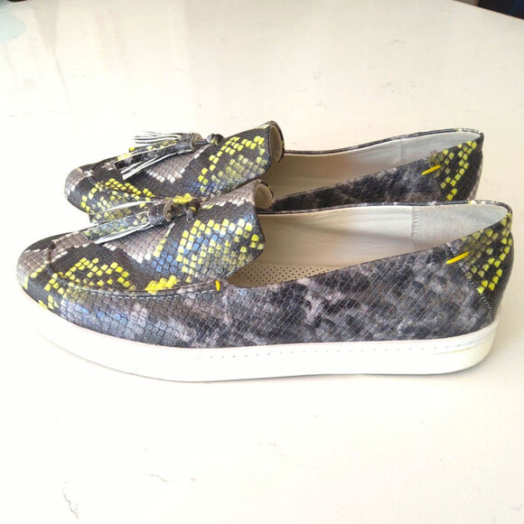 Nordstroms Frank Sarto snakeskin tassel loafers style alosa 10 W blk Gry Preppy - Picture 2 of 7